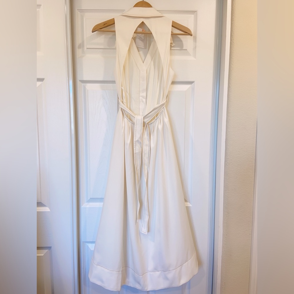 NWT $528 Cult Gaia Bella Tie-Detailed Twill Midi Shirt Dress In White - Picture 13 of 16